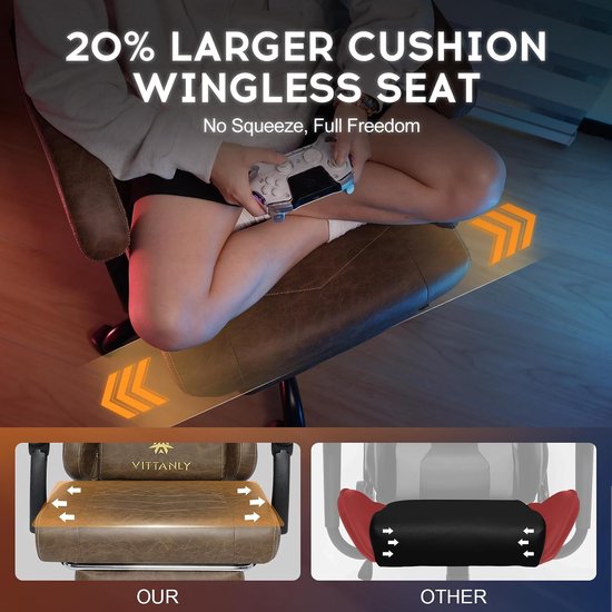 Gamingstoel Ergonomisch - Bureaustoel Comfort - Langdurig Zitten - Verstelbare Lendesteun - Max 150 kg - Bruin — afbeelding 3