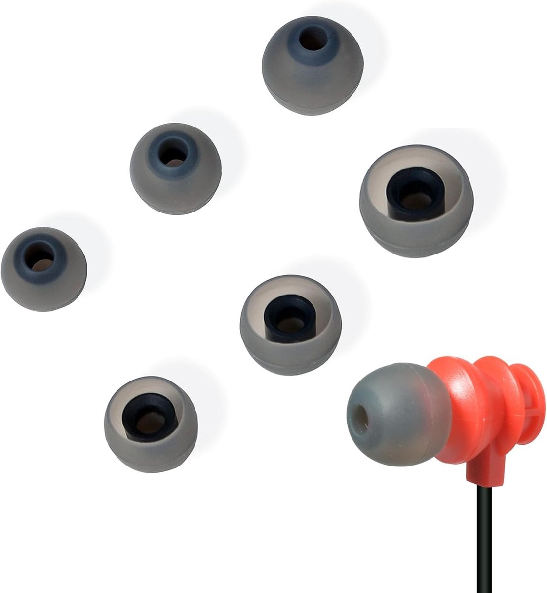 Vervangende oorkussens voor in-ear Bluetooth en bedrade hoofdtelefoons, 3 maten (S/M/L), grijs, comfortabele pasvorm, geluidsisolatie
