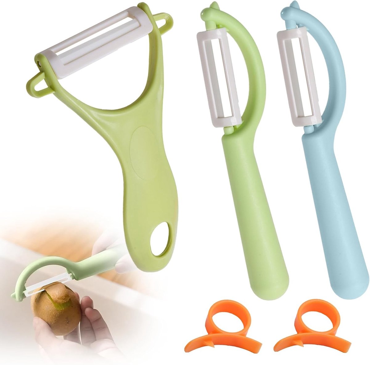 Set van 5 Keramische Schilmesjes voor Kinderen, Veilig en Ergonomisch voor Fruit en Groenten