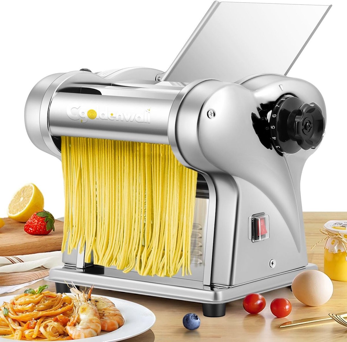 Elektrische pastamaker van roestvrij staal met 2 messen 6 dikte-instellingen voor noedels spaghetti en ravioli