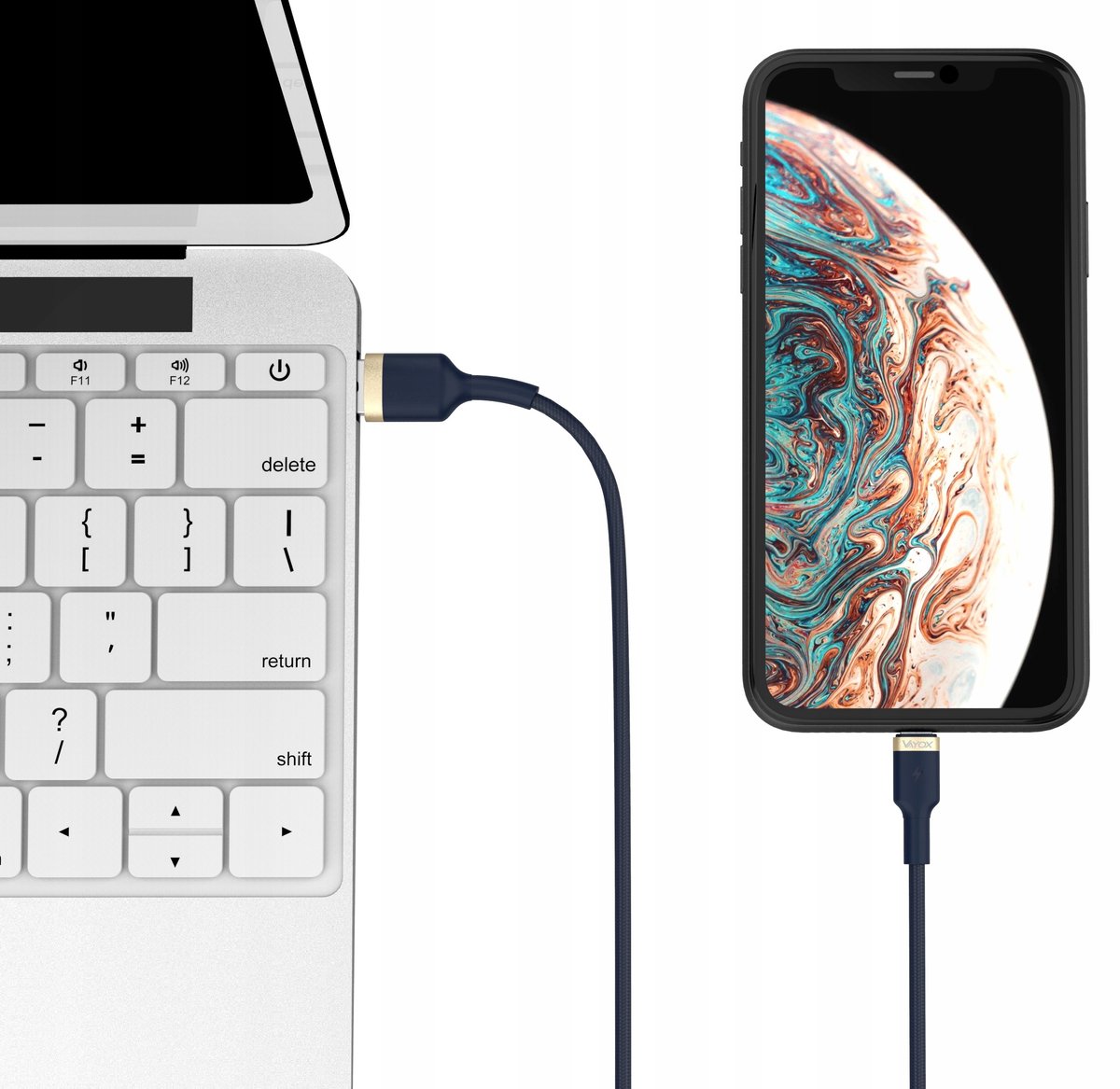 Vayox USB-C naar Lightning Kabel 1m Blauw - PD 20W Snel Laden