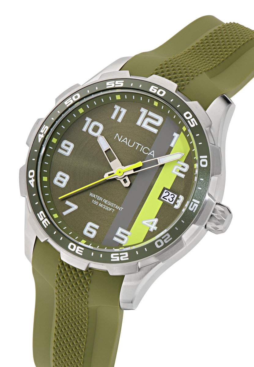 Nautica Nst Quartz Analoog Horloge Groen Kast: 100% Roestvrij Staal | Armband: 100% Siliconen 44 mm NAPNSS606, NAPNSS607, NAPNSS608