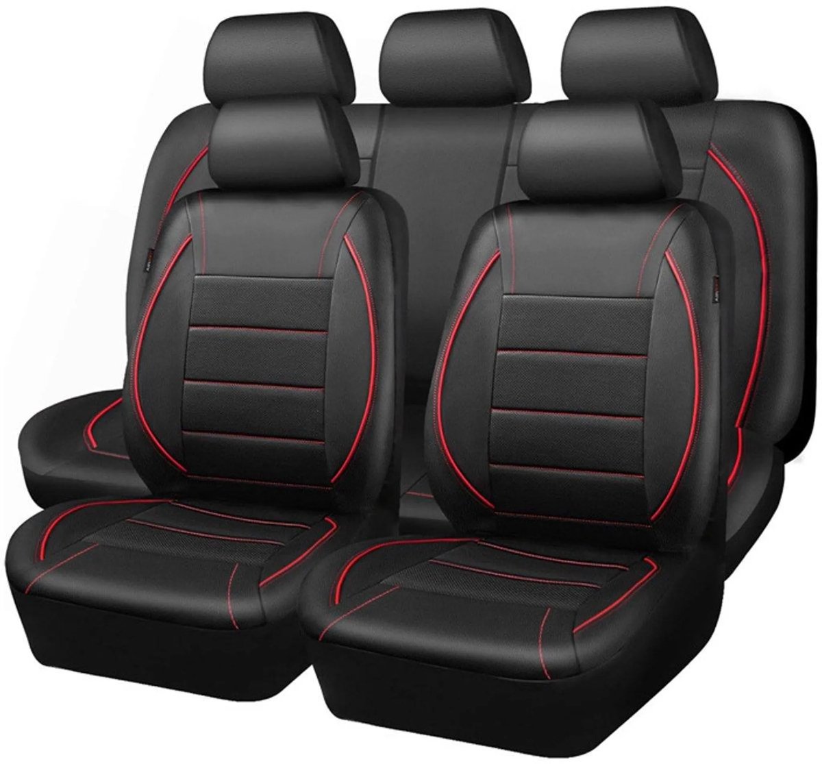 casalora - 9-Delig Autostoelhoezen set - Zwart-Rood - Universeel voor auto - Stoelhoes Auto - Bestuurder/Bijrijder Stoelhoes/Achterbank