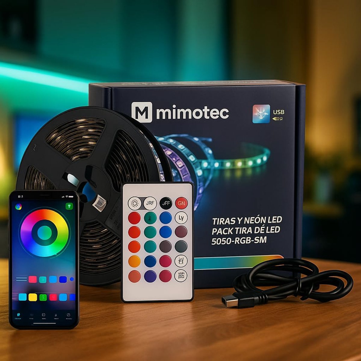M mimotec - Pack ledstrips 5 m USB 5 V RGB dimbaar 24 W app-besturing en afstandsbediening muziekmodus led voor - ShopVlot