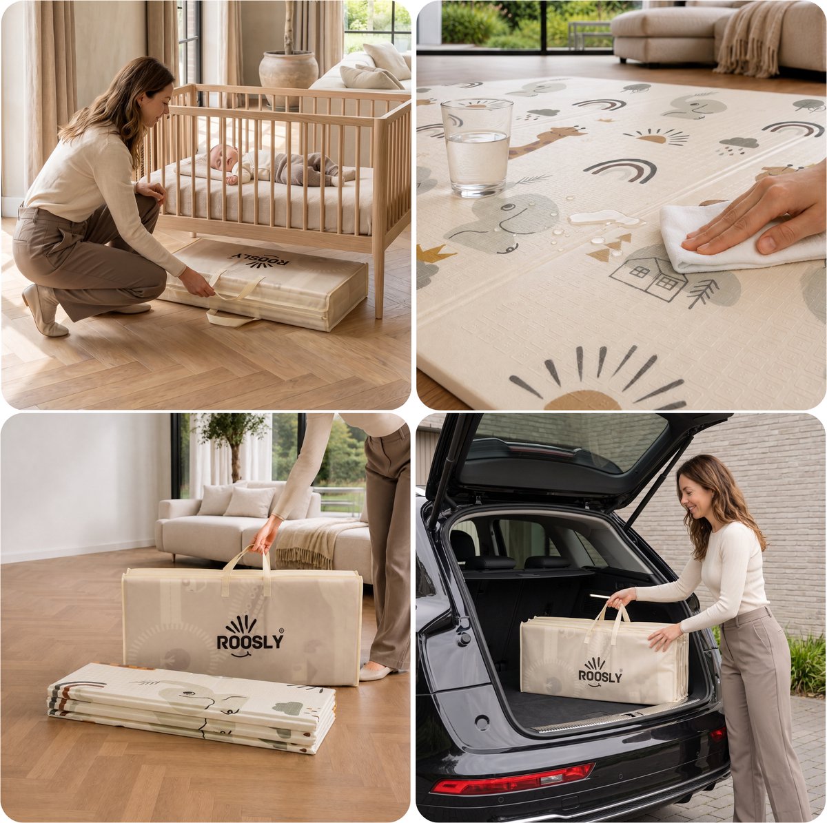 Roosly Speelmat Baby - Speelkleed Baby - Foam mat XPE 180 x 200 cm Dubbelzijdig en opvouwbare - Inclusief Opbergtas - babygym - kruipmat - playmat - speelgoed - Veilig & Zacht - model Safari – foto 4