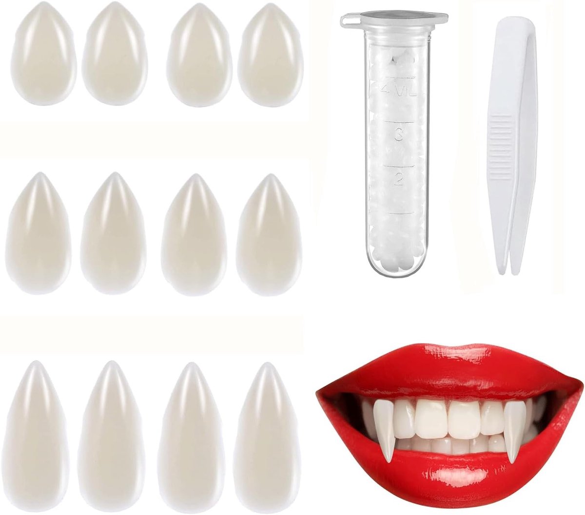 6 Paar Vampiertanden voor Halloween - Tandprothesen en Cosplay Accessoires voor Feestelijke Kostuums en Halloween Feesten