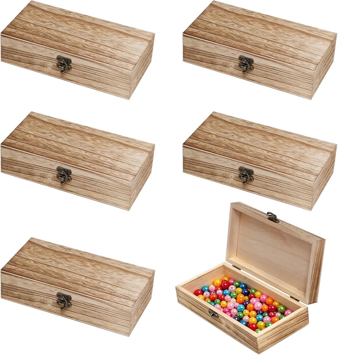 Kleine Houten Dozen met Deksel voor Schilderen, 20 x 10 x 5 cm, Set van 6, Ideaal voor DIY Klussen en Opberging van Schatjes