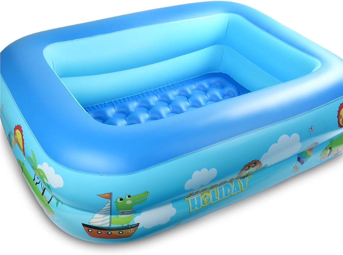 Lìon® Kinderzwembad - Opblaasbaar Kinderzwembad - Kinderzwembad met Glijbaan - Blauw - 108cm x 84cm x 30cm