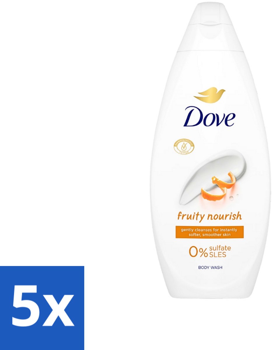 5 x Dove Fruity Nourish - Douchegel - Sulfaatvrij - 250 ml - Douchegel - Voedende Douchegel - Sulfaatvrije Douchegel - Fruitige Douchegel - Huidverzorging