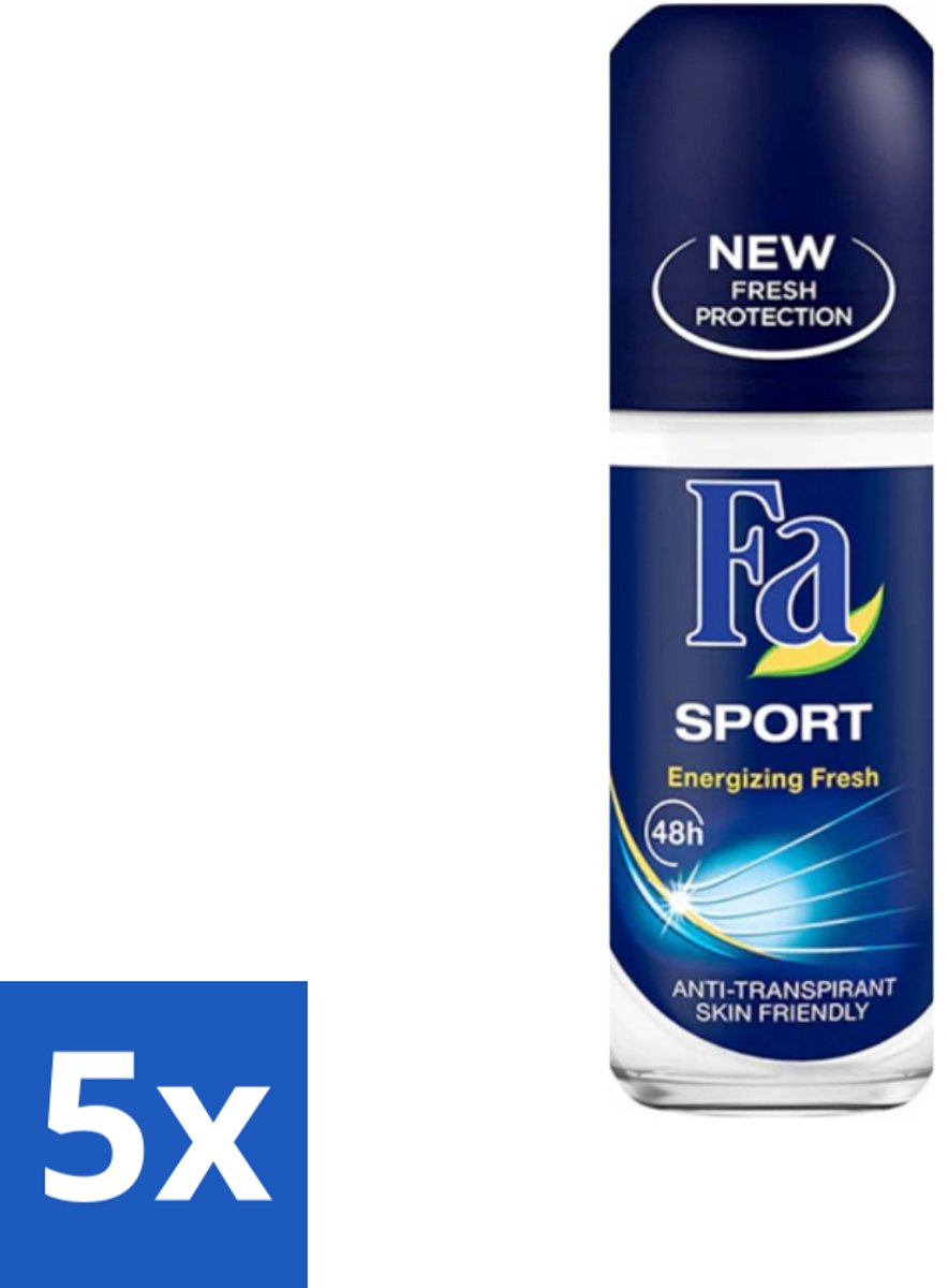 5 x Fa - Sport - Deodorant Roller - Energizing Fresh - 50 ml - Sport Deodorant - Frisheid - Energizing Fresh - 24 Uur Bescherming - Zweetvocht