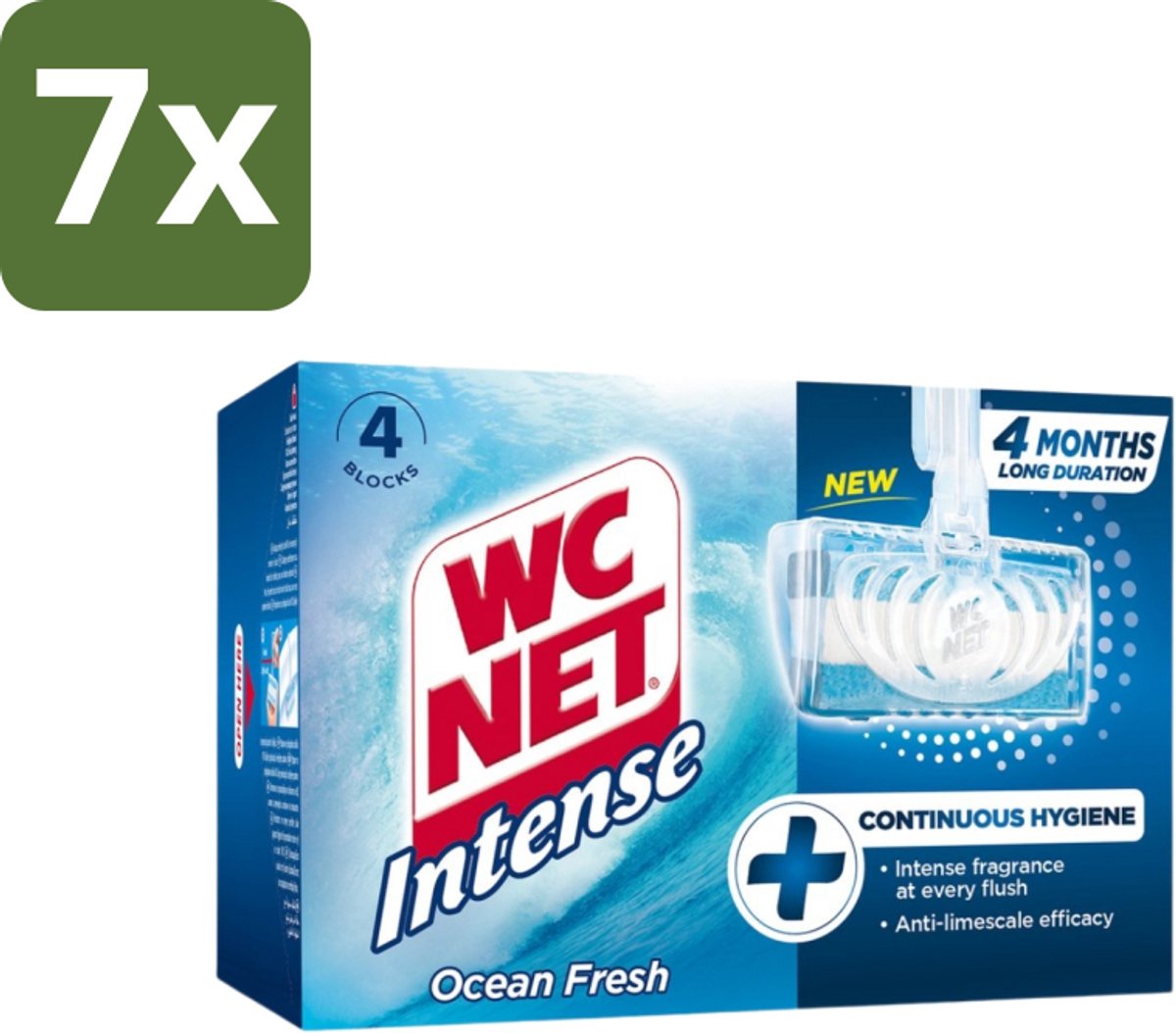 7 x WC Net - Toiletblok - Ocean Fresh - 4 Blokjes - Toiletblok - Zuurstof - Oceaangeur - Kalkaanslag - Hygiëne