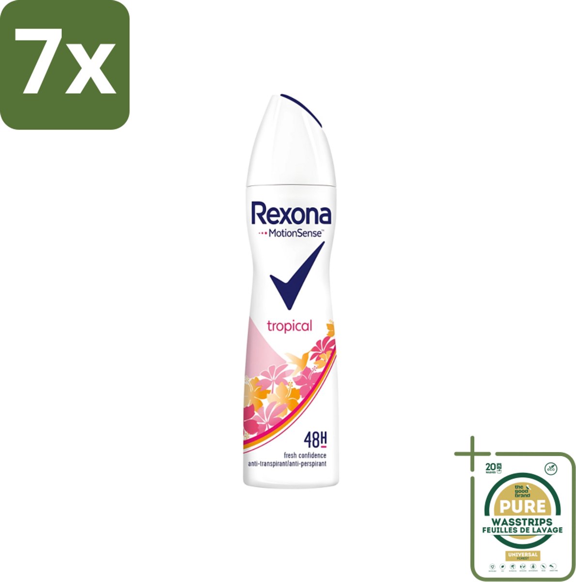 7 x Rexona - Deodorant Spray - Motion Sense - Tropical - Anti-Transpirant & Perspirant - 150ml - Grootverpakking - Anti-transpirant - Zweetvermindering - Deodorant - Tropische Geur - 48 Uur Bescherming