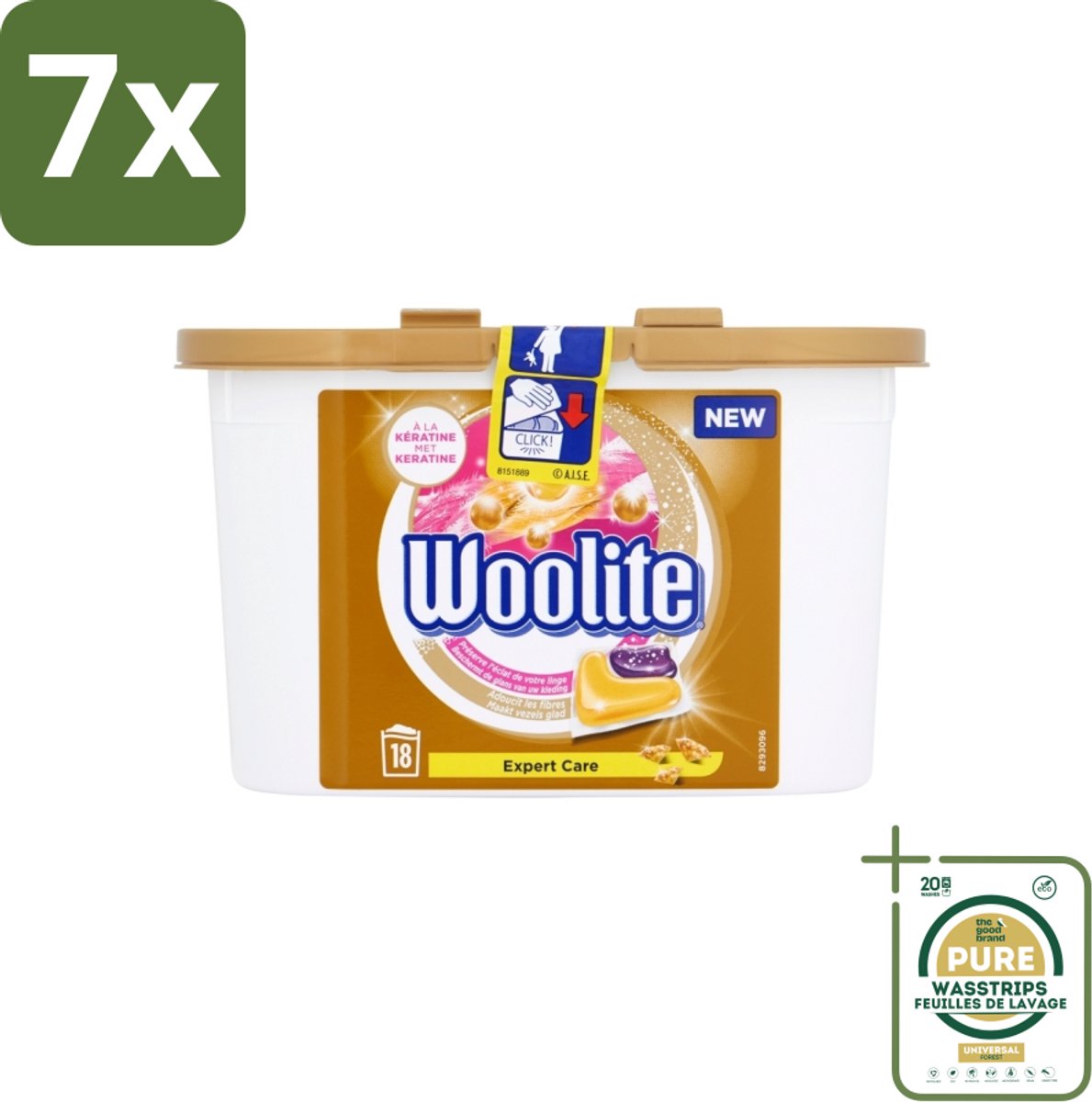 7 x Woolite Expert Care - Wasmiddelcapsules - Met Keratine - Delicate Was - 18 Wasbeurten - Grootverpakking - Delicate Was - Keratine Wasmiddel - Wasmiddel Voor Zijde - Wasmiddel Voor Wol - Wasmiddel Voor Lingerie