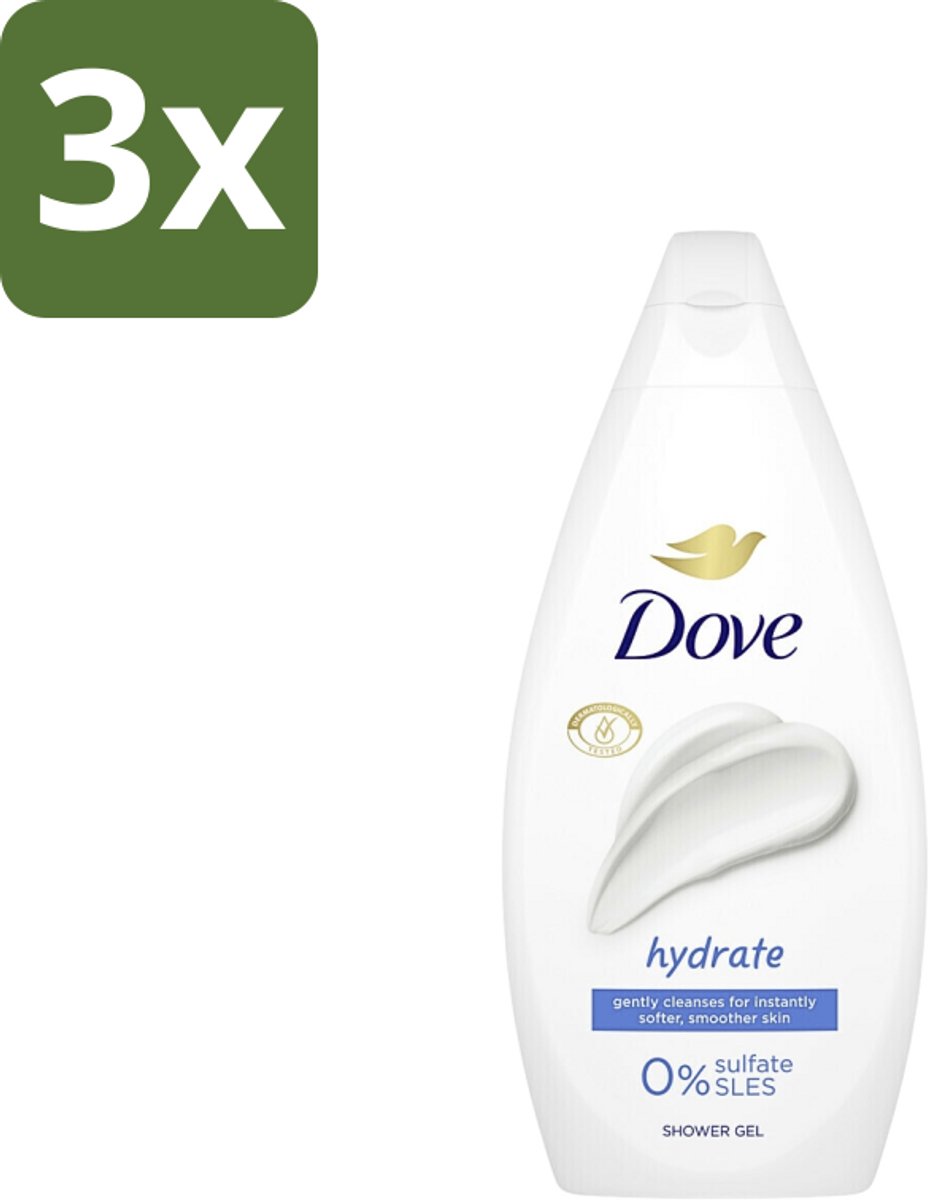 3 x Dove Hydrate - Douchegel - Sulfaatvrij - 250 ml - Hydraterende Douchegel - Sulfaatvrije Douchegel - Zachte Huid - Huidverzorging - Huidhydratatie