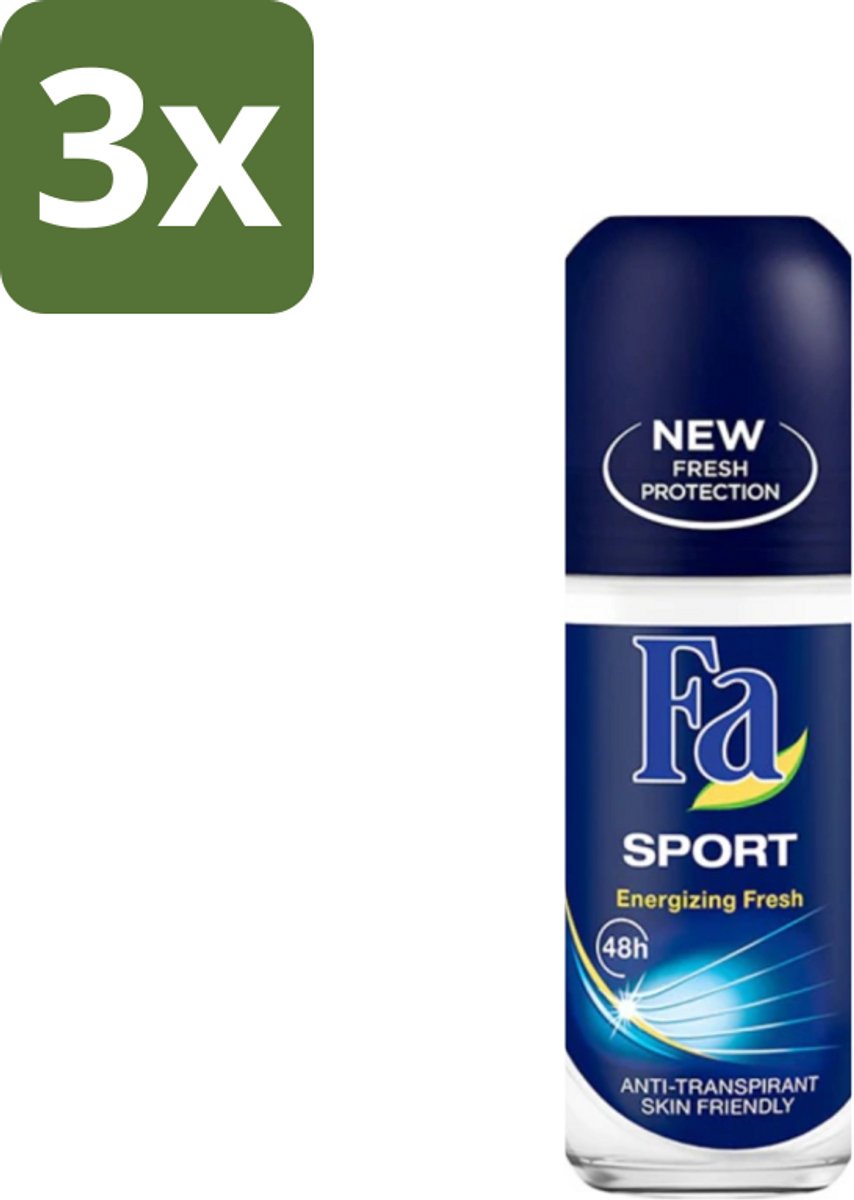 3 x Fa - Sport - Deodorant Roller - Energizing Fresh - 50 ml - Sport Deodorant - Frisheid - Energizing Fresh - 24 Uur Bescherming - Zweetvocht