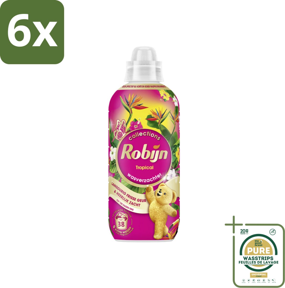 Robijn – Wasverzachter – Tropical – 765 ml - Voordeelverpakking - 6 stuks - Tropisch parfum - Vezelbescherming