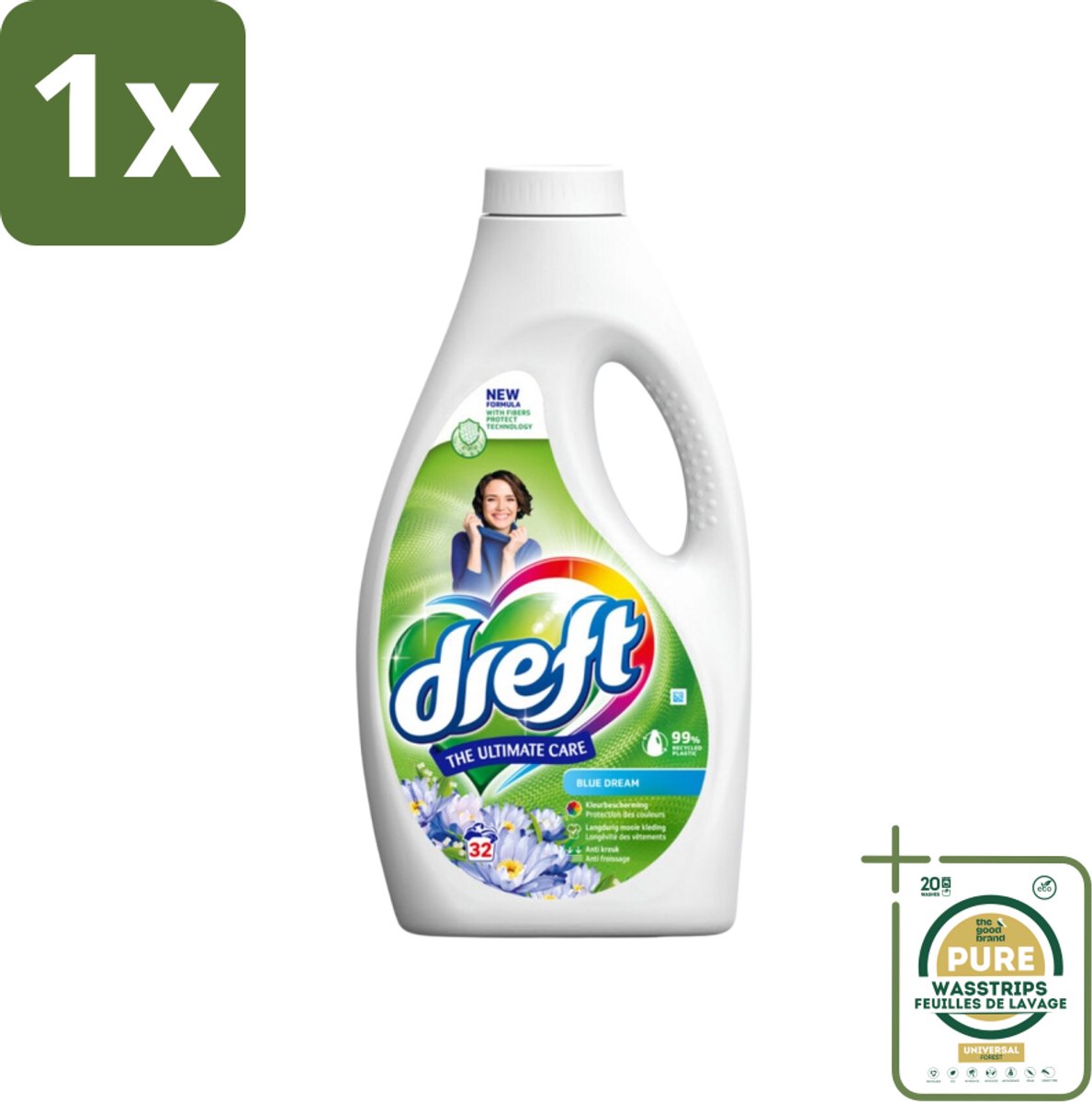 1 x Dreft Vloeibaar Wasmiddel Blue Dream 32 Wasbeurten 1,4 liter- Vloeibaar Wasmiddel - Gekleurde Was - Kleurbescherming - Frisse Was - Wasbeurt