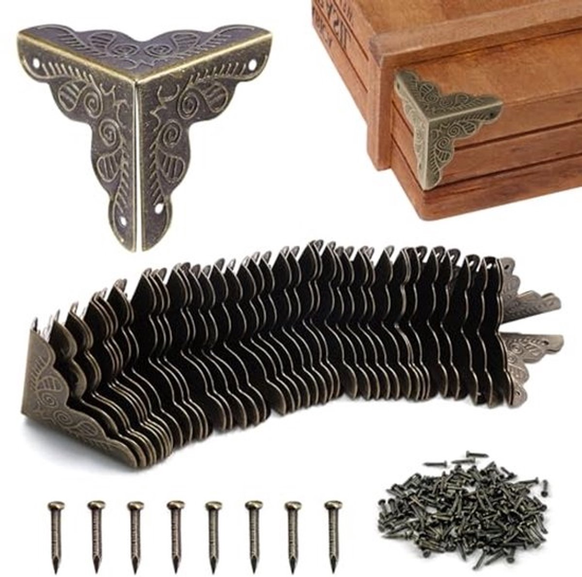 Antieke meubelhoeken voor meubelbeveiliging en decoratie - 40 stuks met bijpassende nagels