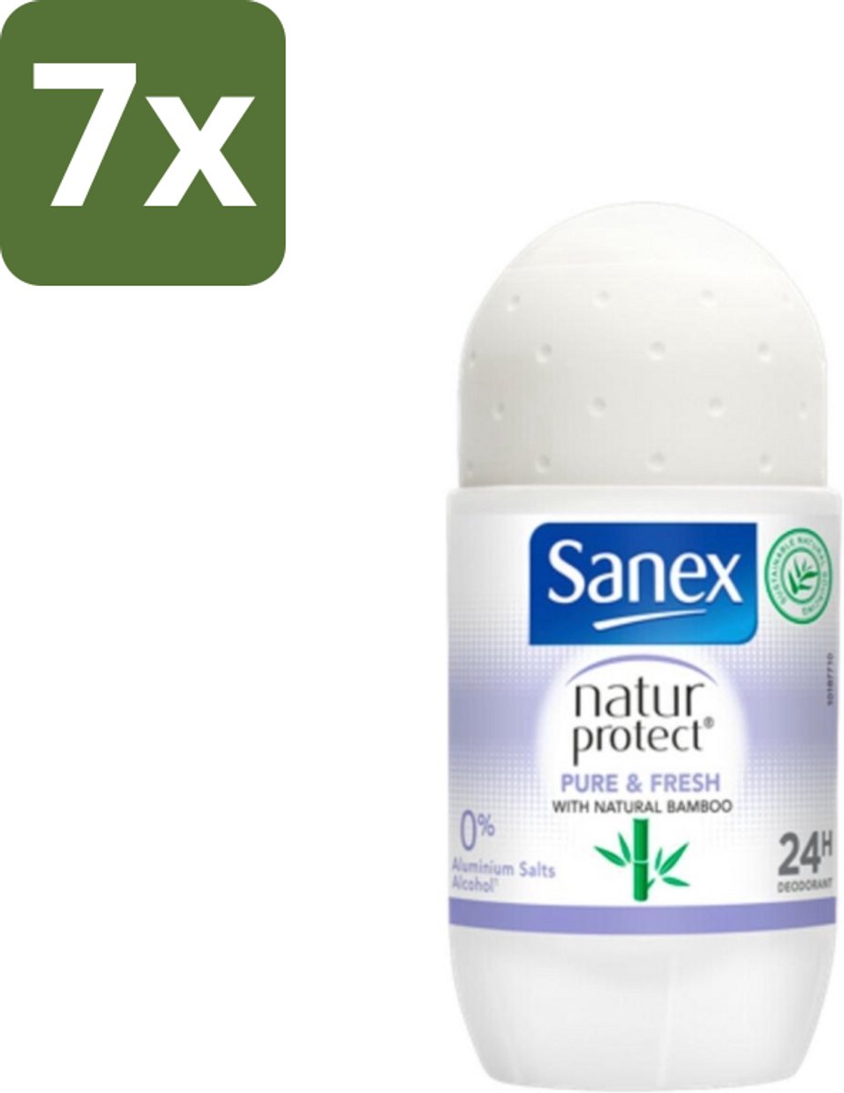 7 x Sanex Natur Protect - Deodorant Roller - Puur & Fris - Met Nattuurlijke Bamboo - 50 ml - Natuurlijke Deodorant - Bamboe Deodorant - Fris Gevoel - Vochtabsorberend - Aluminiumvrij