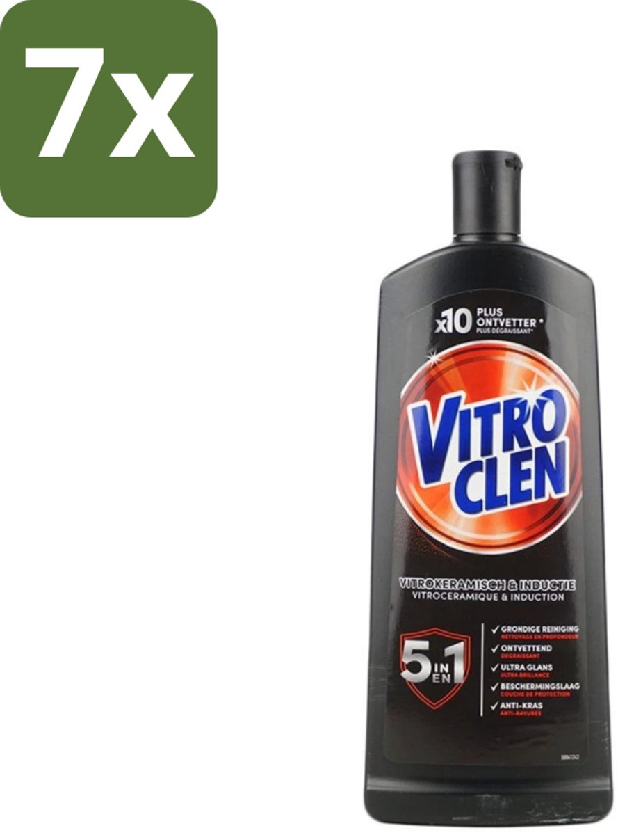 7 x Vitroclen - Kookplaatreiniger - Keramisch & Inductie - 5 in 1 - 500 ml - Keramische Kookplaat Reinigen - Inductiekookplaat Reinigen - Kookplaat Reiniger - Kookplaat Beschermen - Vlekken Verwijderen