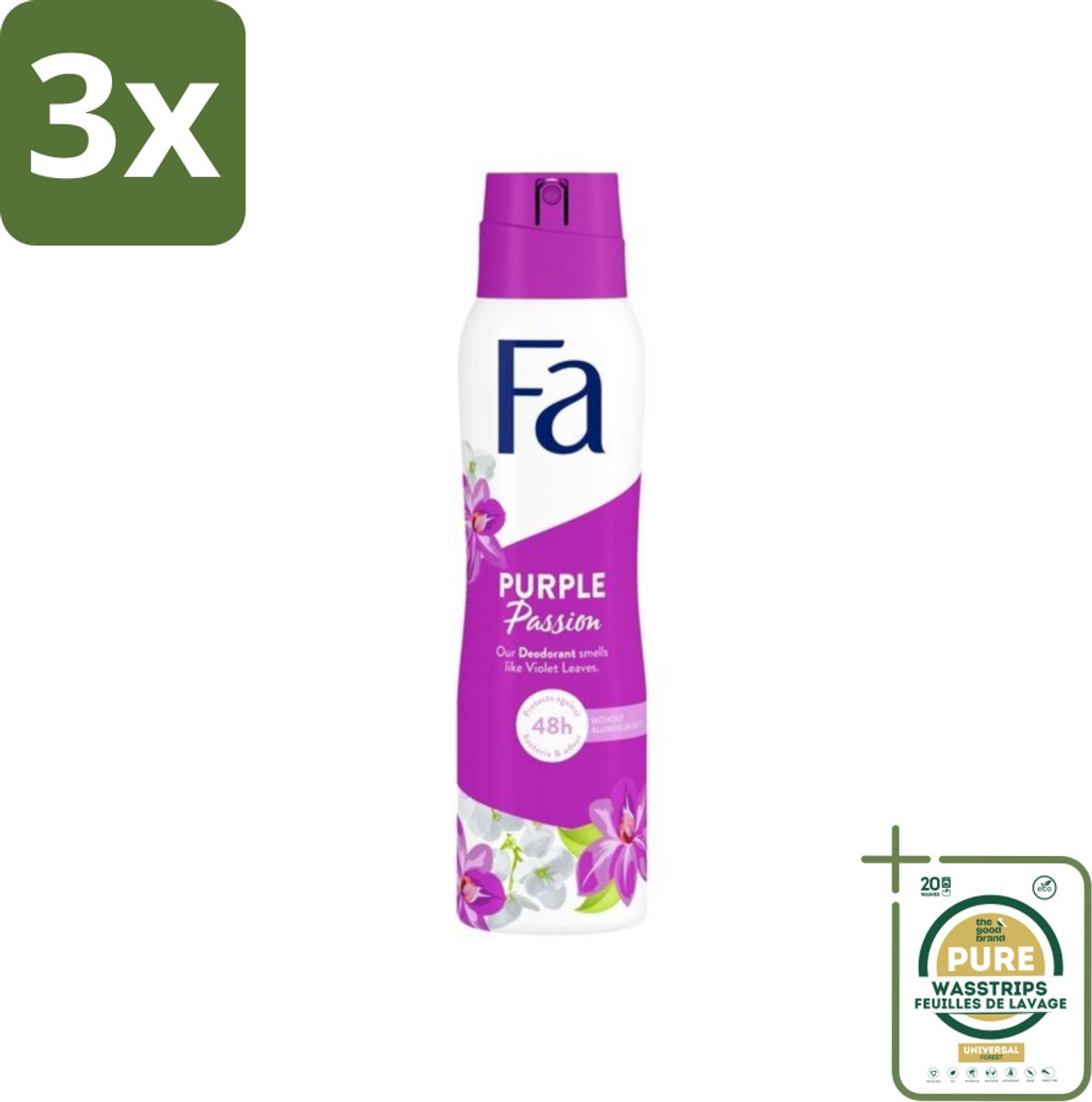 3 x Fa Deodorant Spray Violet Leaves Passion 150 ml - Grootverpakking - Deodorant Spray - Violette Bladeren - Frisheid - Geur - Langdurige Bescherming
