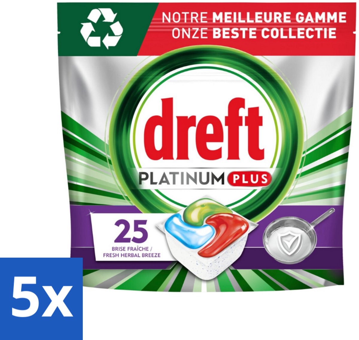 5 x Dreft Platinum Plus - Vaatwascapsules - Deep Clean Boosted - Fresh Herbal Breeze - 25 Afwasbeurten - Vaatwassen - Vaatwasmiddel - Vaatwascapsule - Glanzend Schone Vaat - Voedselresten Verwijderen