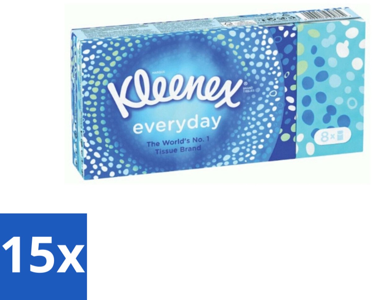 15 x Kleenex - Zakdoekjes - Everyday - 8 Pakjes Zakdoekjes - Zakdoekjes - Schoonmaak - Reinigen - Vlekken - Dagelijks Gebruik