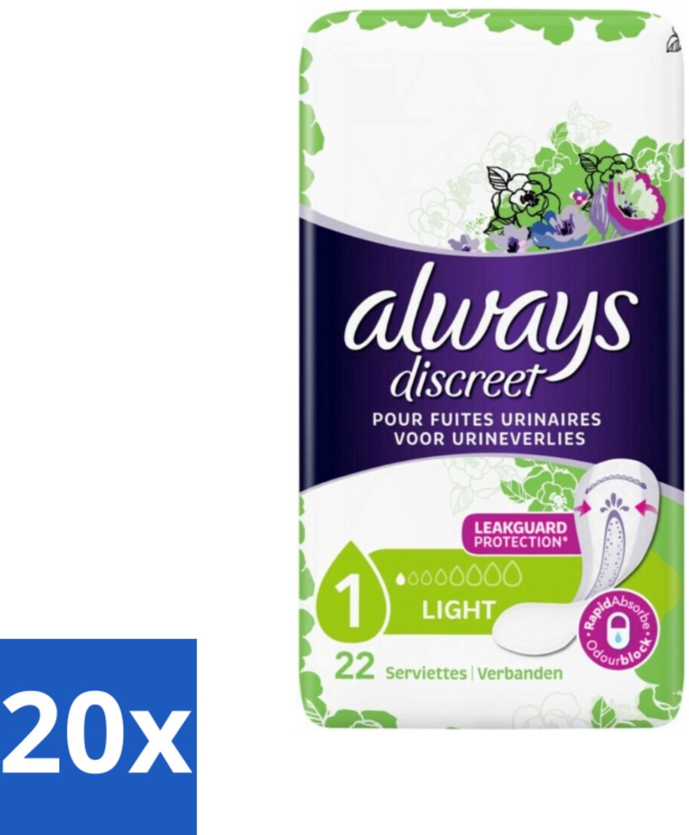 20 x Always Discreet - Maandverband - Lichte Bescherming - 22 Maandverbandjes - Maandverband - Menstruatie - Bescherming - Discreet - Comfort
