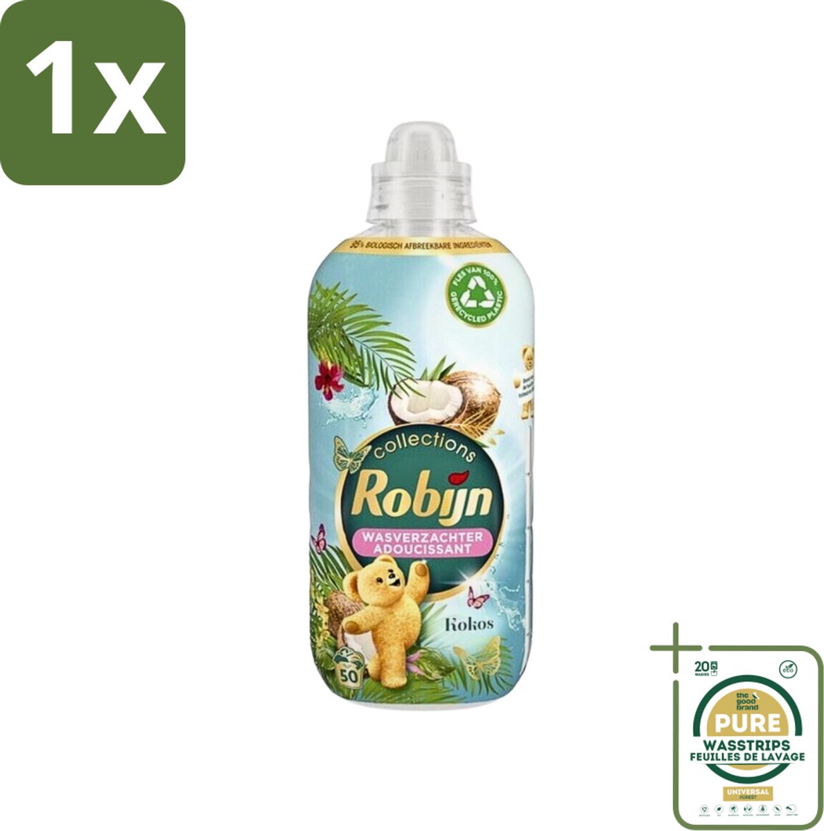 1 x Robijn Collections - Wasverzachter - Kokos - 1,25L - 50 Wasbeurten- Wasverzachter Kokos - Wasverzachter Voor Kleding - Kokos Geur Wasverzachter - Wasverzachter Voor Wasbeurten - Wasverzachter Met Luxe Geur
