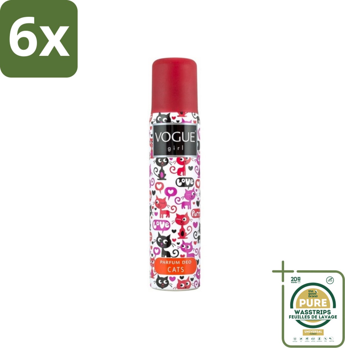 Vogue - Deodorant - Girl - Parfum Cats – 100 ml - Voordeelverpakking - 6 stuks - Jasmijn - Frisheid
