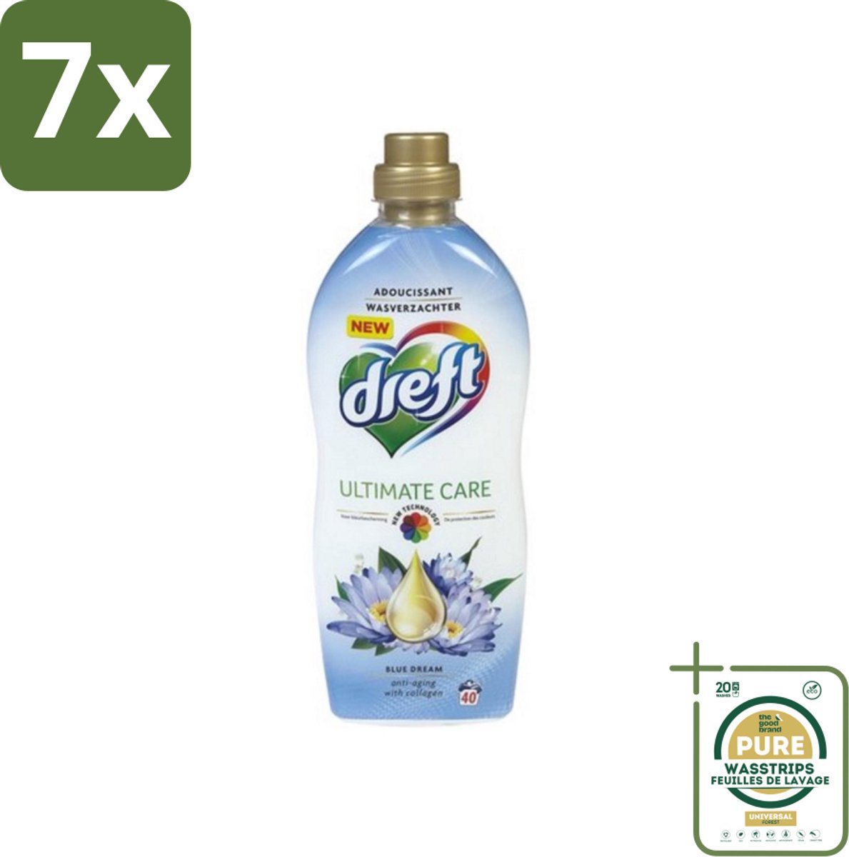 7 x Dreft - Wasverzachter - Gekleurde Was - Blauwe Droom - Anti-Veroudering - 40 Wasbeurten - Grootverpakking - Wasverzachter - Anti-aging - Kleurbescherming - Wasgoed - Kleding Verzorging