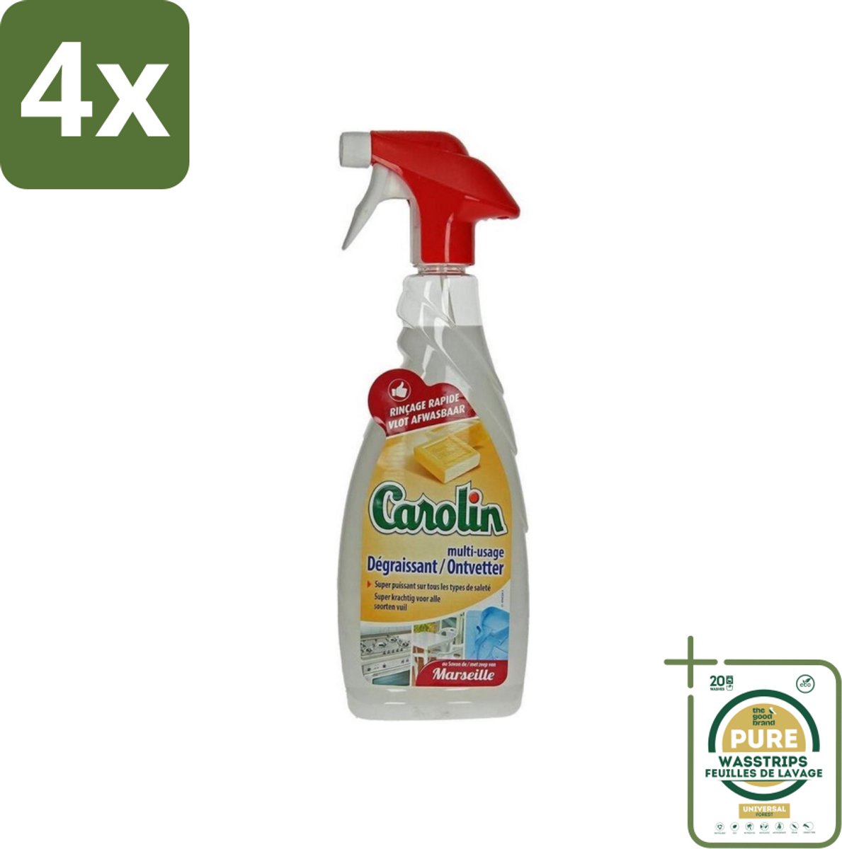 Carolin - Keukenreiniger - Ontvetter - 650 ml - Voordeelverpakking - 4 stuks - Marseillezeep - Vetvlekken verwijderen