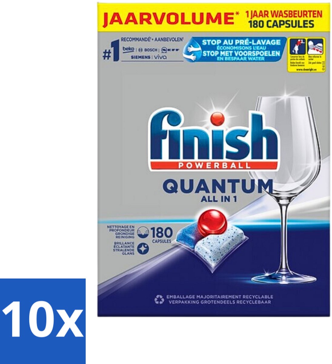 10 x Finish Powerball - Quantum All in 1 - Vaatwastabletten - 180 Tabletten - Vaatwassen - Vaatwastabletten - Vaatwasmiddel - Vaatwasmiddel Tabletten - Vaatwasmiddel Quantum