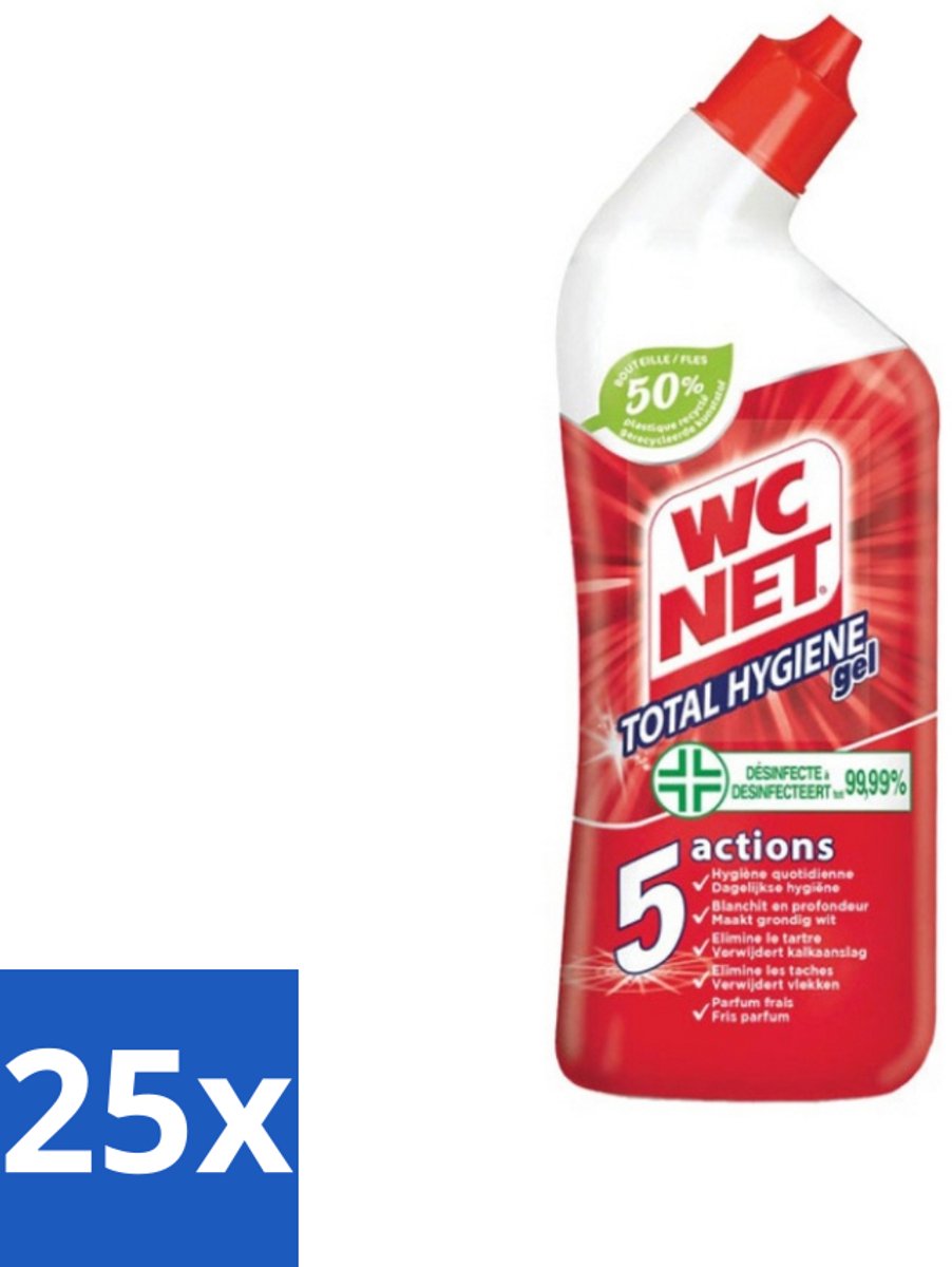 25 x WC Net - Toiletreiniger - Gel - Ontkalkt En Verwijdert Vlekken - 750 ml - WC Net - Toilet Reinigen - Kalk Verwijderen - Toilet Reinigingsgel - Toilet Hygiëne
