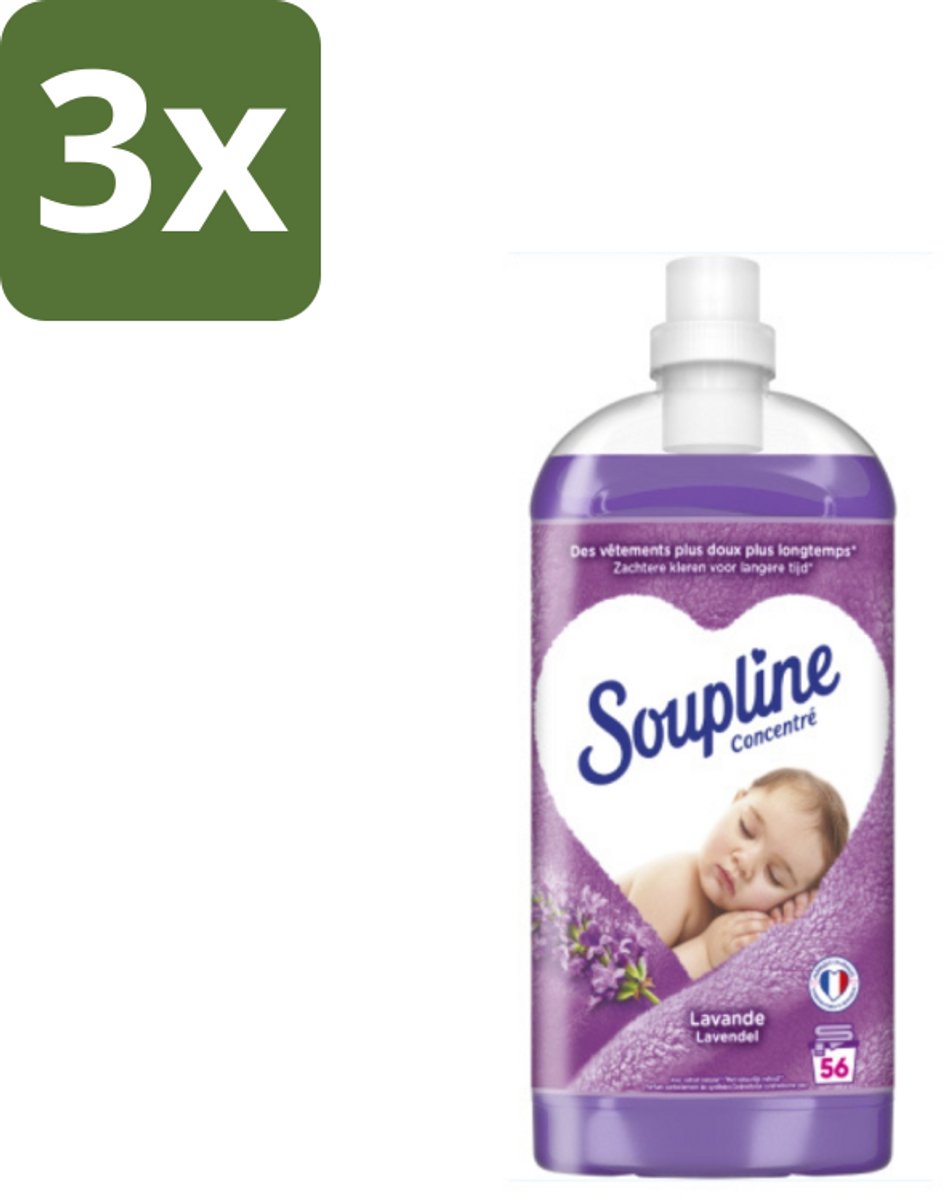 3 x Soupline - Wasverzachter - Lavendel - 56 Wasbeurten - 1.3L - Wasverzachter - Wasgoed Verzachten - Lavendel Geur - Wasgoed Verzorgen - Wasverzachter Lavendel