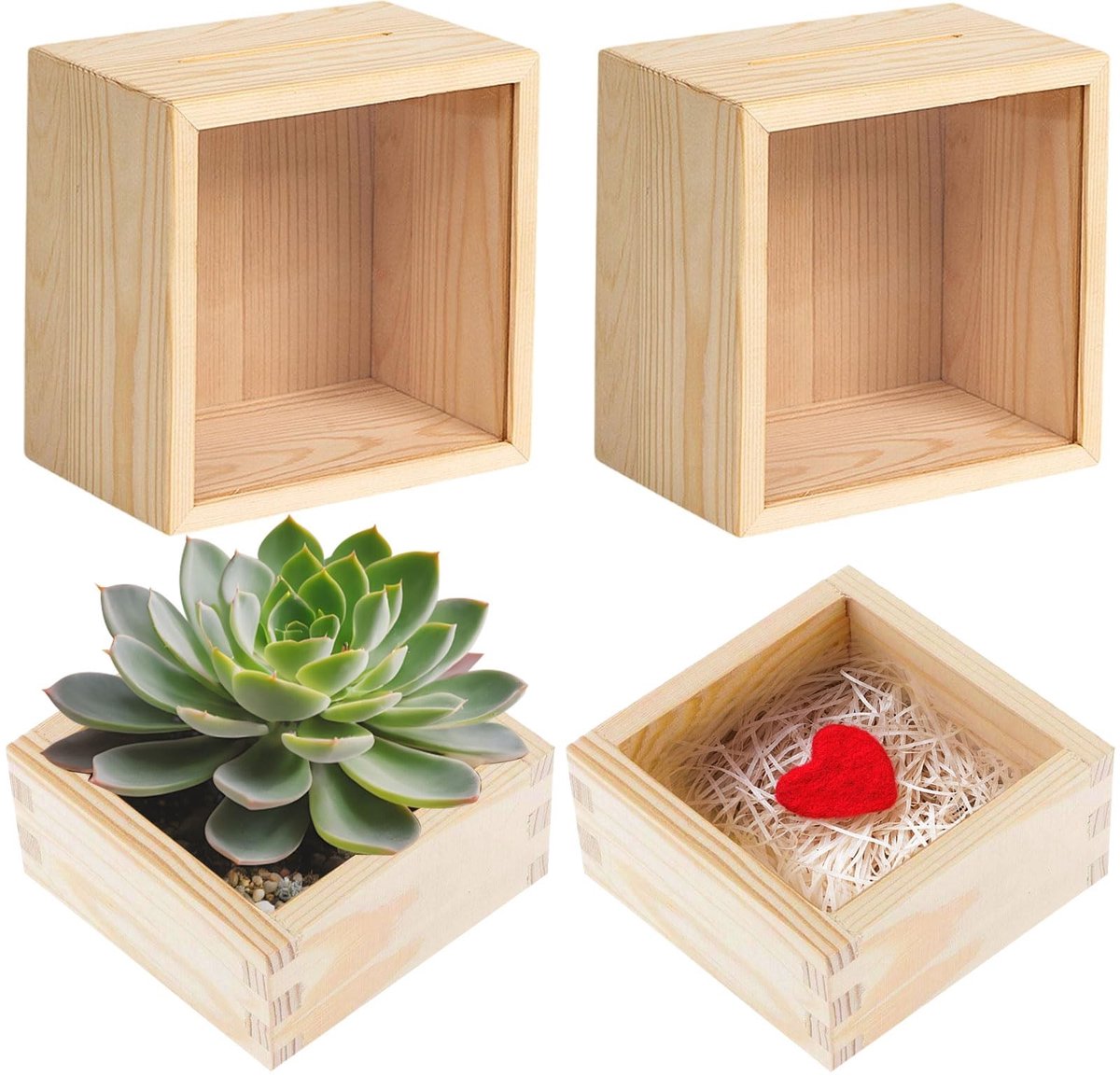 Elzusha - Set van 4 Houten Opbergdozen met Vintage Ontwerp