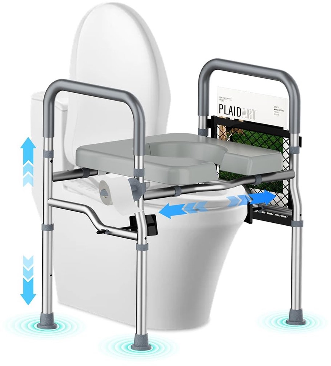 Elzusha - Verhoogde Toiletbril met Handgrepen, Hoogte Verstelbaar van 68-78 cm