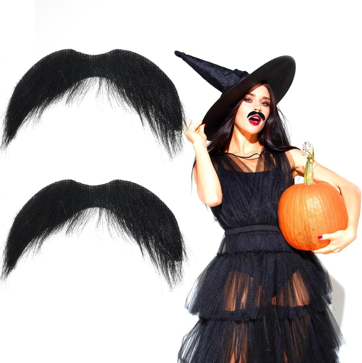 Set van 2 Neppetjes voor Snor en Baard - Perfect voor Cosplay, Halloween en Feestkostuums (Zwart)