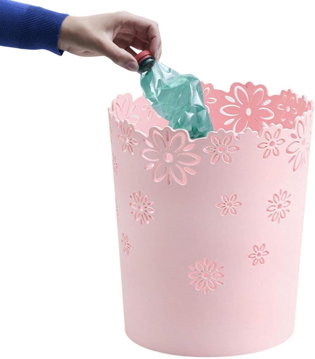 Ronde Prullenbak - Afvalbak Papier - Kamers Opruimen - Hol Patroon Design - 19 x 16 x 16 cm - Wit