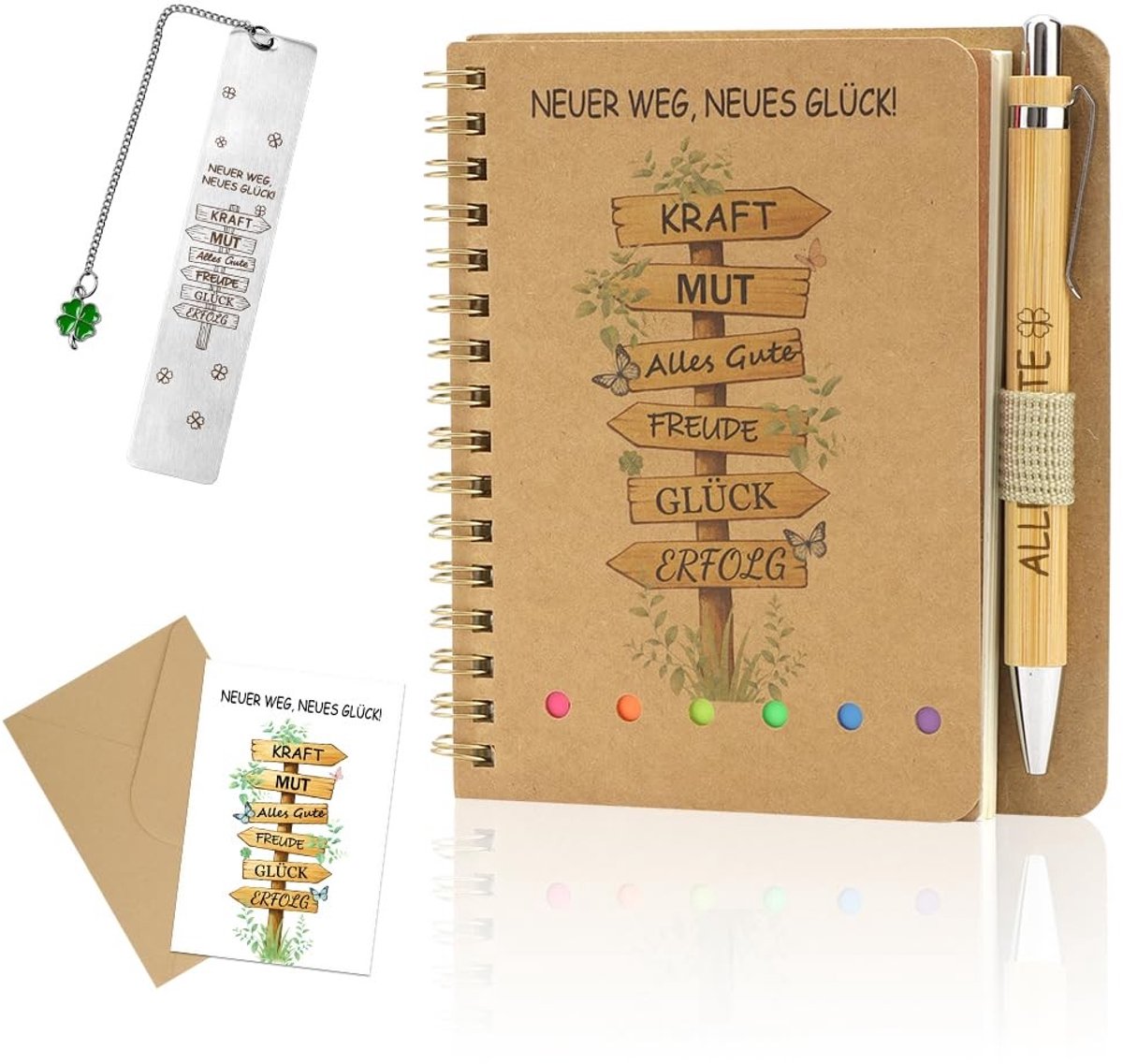 Elzusha - 4-in-1 Afscheidsgeschenk voor Collega's - Notitieboek, Pen, Boekenlegger en Kaart