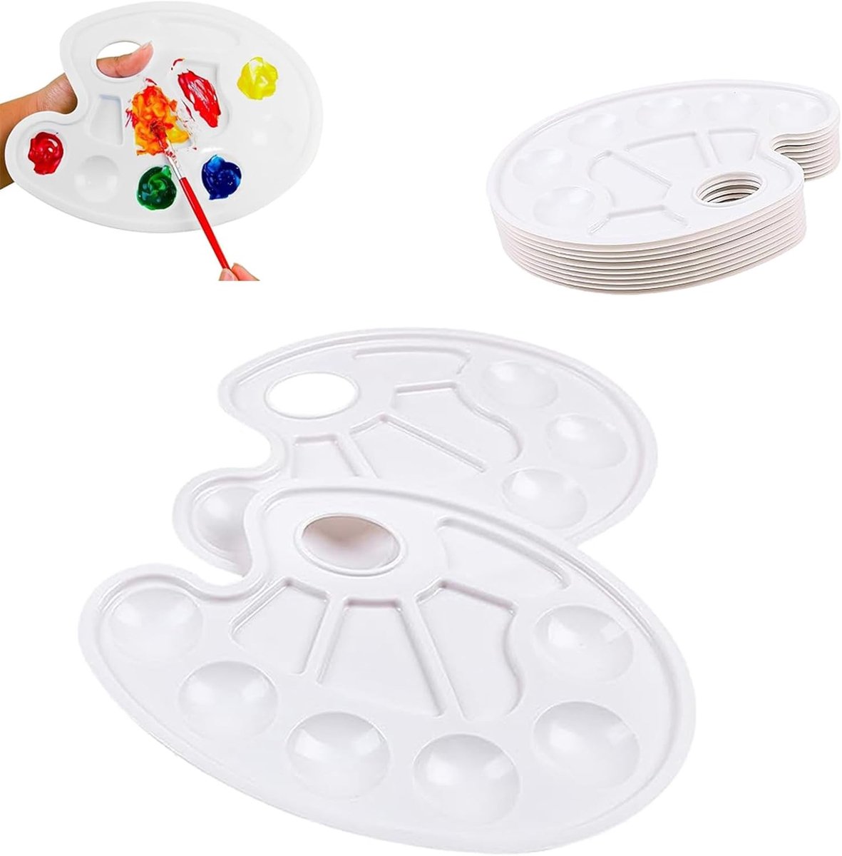 10 Stuks Mengpaletten met Handvat en 10 Mengvelden voor Acryl en Waterverf, Ideaal voor DIY Schilderen en Kleurenmixen