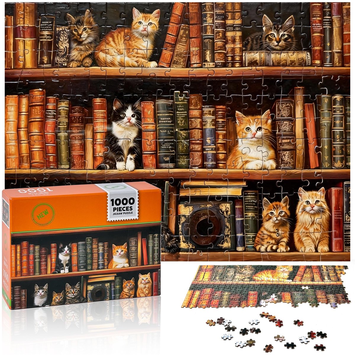 Elzusha - 1000-Delig Puzzel met Kattenbibliotheek Thema