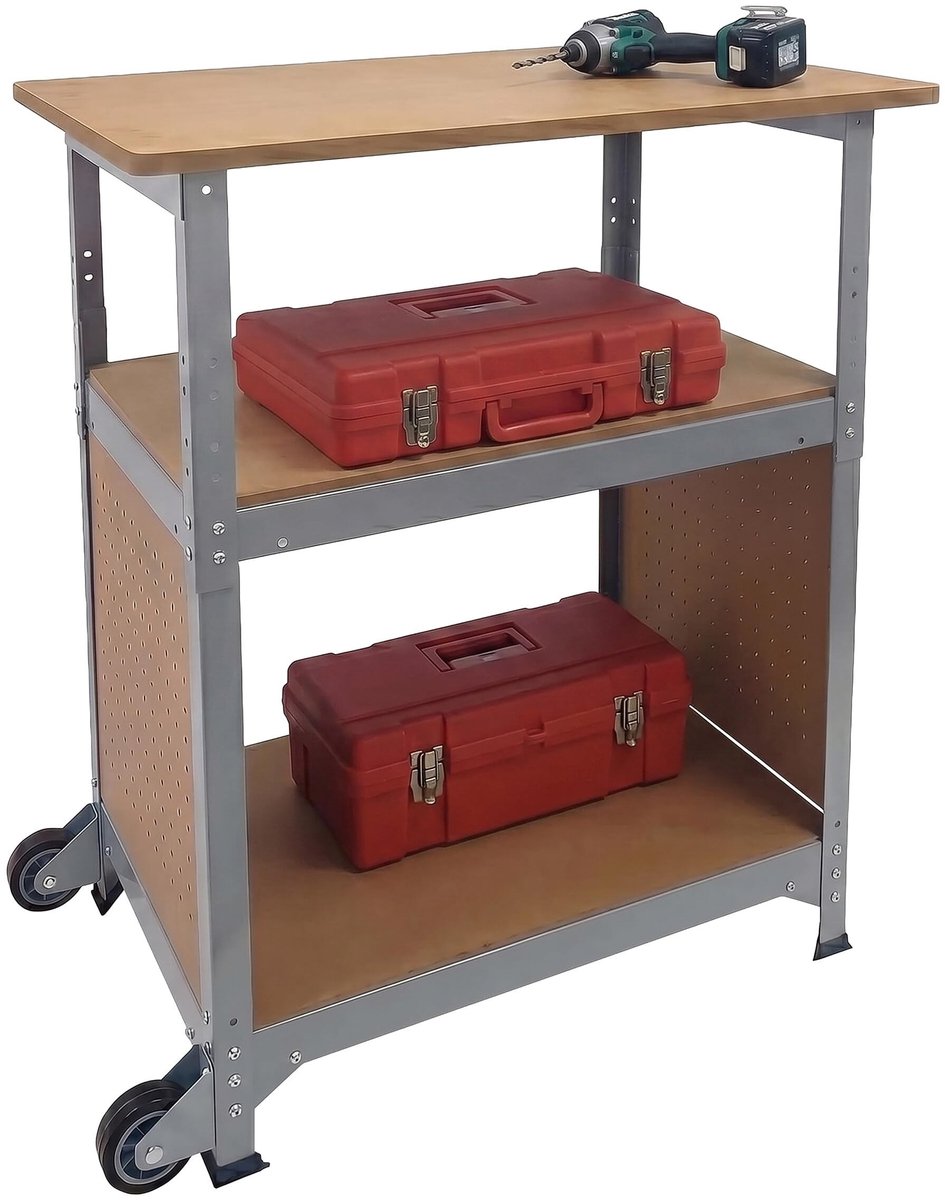 Elzusha - Mobiele Werkbank met Rollers en Perforatiepaneel van Staal en MDF