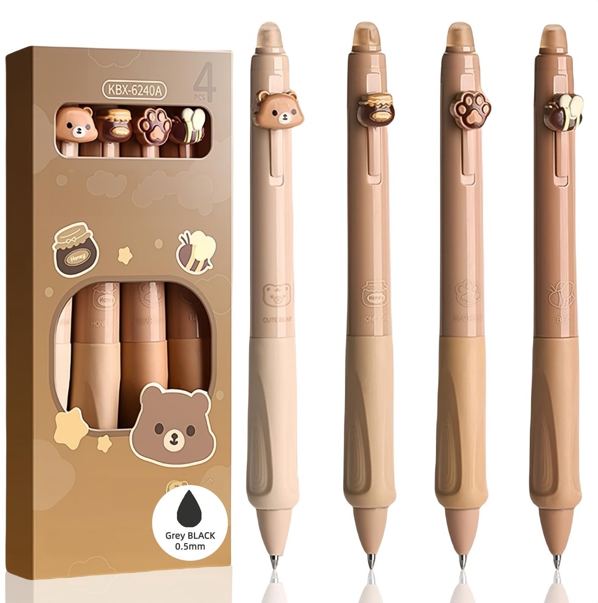 Elzusha - Set van 4 Uitwisbare Pennen met 0.5 mm Punt (Grijs/Zwart)