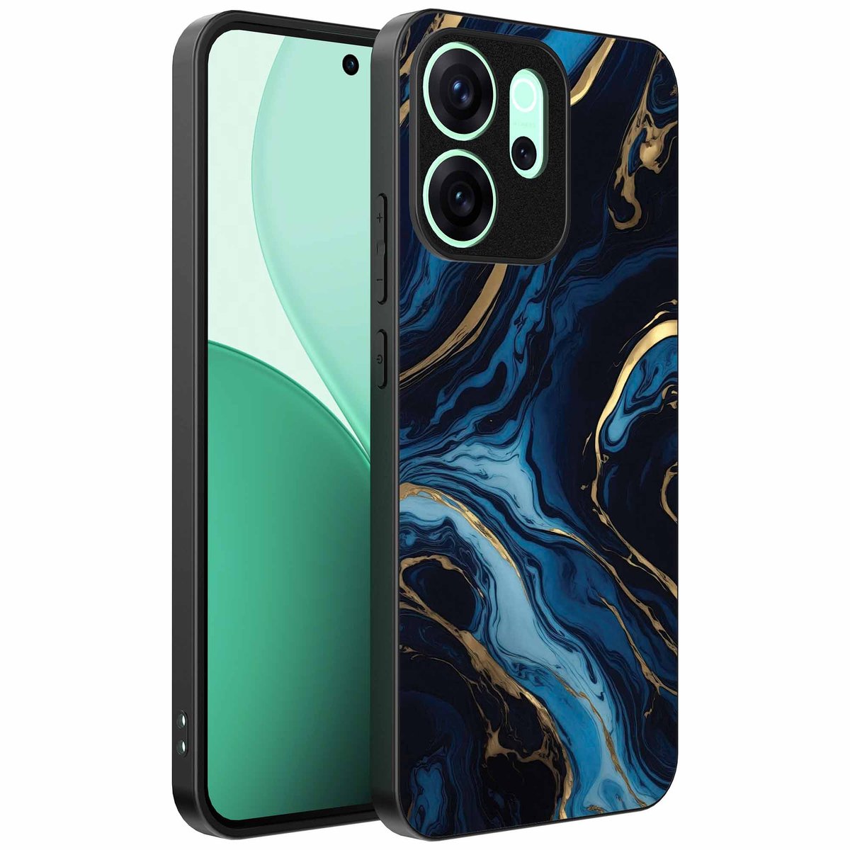 Geschikt voor Oppo Reno 15 Pro Telefoonhoesje met marmer opdruk - TPU backcover case gold blue marble design - Goud Blauw - Smartphonica geschikt voor Oppo Reno 15 Pro