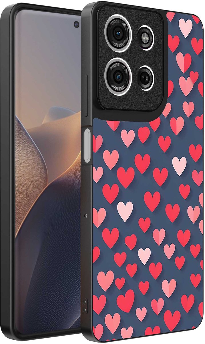 Geschikt voor Motorola Edge 60 Fusion Telefoonhoesje met Roze en Rode Hartjes Opdruk - TPU Backcover Case With Rosé and Red Heart Design - Smartphonica geschikt voor Motorola Edge 60 Fusion