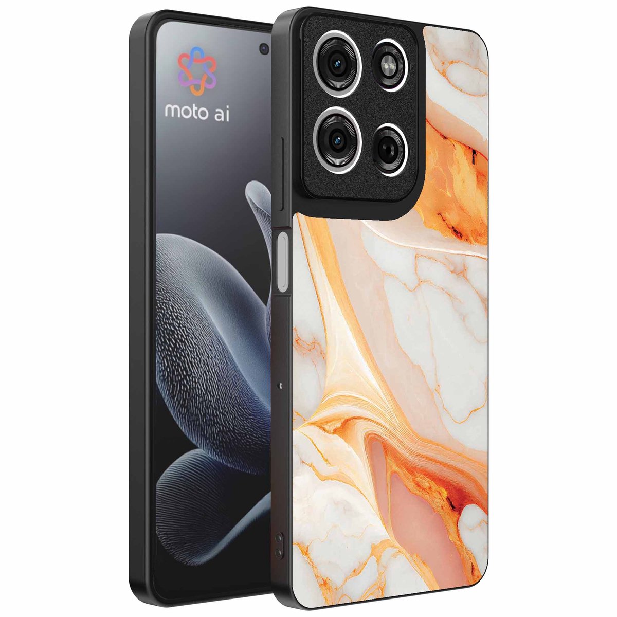 Geschikt voor Motorola Edge 70 Telefoonhoesje met marmer opdruk - TPU backcover case marble design - Oranje - Smartphonica geschikt voor Motorola Edge 70