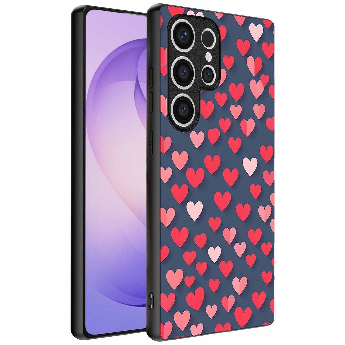Geschikt voor Samsung Galaxy S26 Ultra Telefoonhoesje met Roze en Rode Hartjes Opdruk - TPU Backcover Case With Rosé and Red Heart Design - Smartphonica geschikt voor Samsung Galaxy S26 Ultra