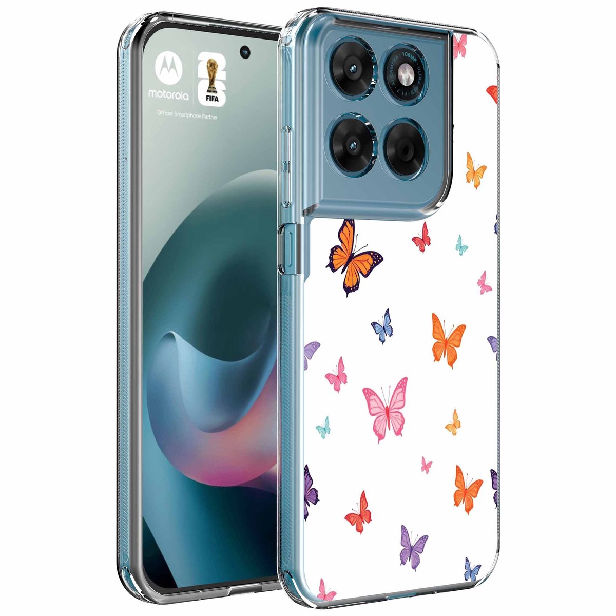 Smartphonica Geschikt voor Motorola Moto G77 Telefoonhoesje met Vlinder opdruk opdruk - Draadloos op te laden - Shockproof Siliconen TPU Strong Case - Sterk Schokbestendig Telefoonhoesje geschikt voor Motorola Moto G77