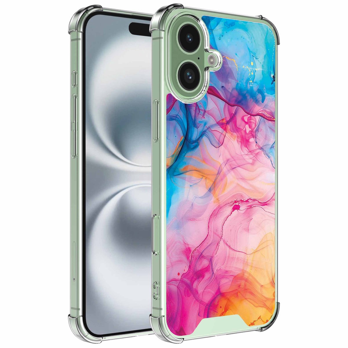 Smartphonica Geschikt voor iPhone 16 Plus Telefoonhoesje met Regenboog Acryl Marmer opdruk - Draadloos op te laden - Shockproof Siliconen TPU Strong Case - Sterk Schokbestendig Telefoonhoesje geschikt voor iPhone 16 Plus